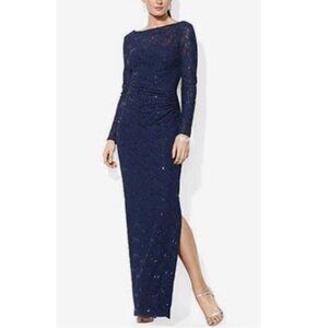 Ralph Lauren Formal Long Dress 10 Blue Sequin Wedding Party Cruise NEW $220